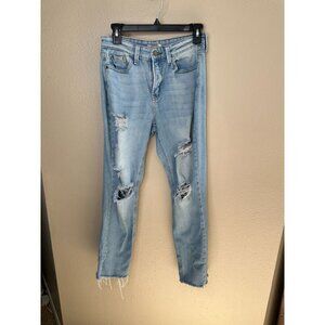 ZILI‎ Womens Distressed Light Wash Skinny Jeans Size 27 Raw Hem Casual Denim